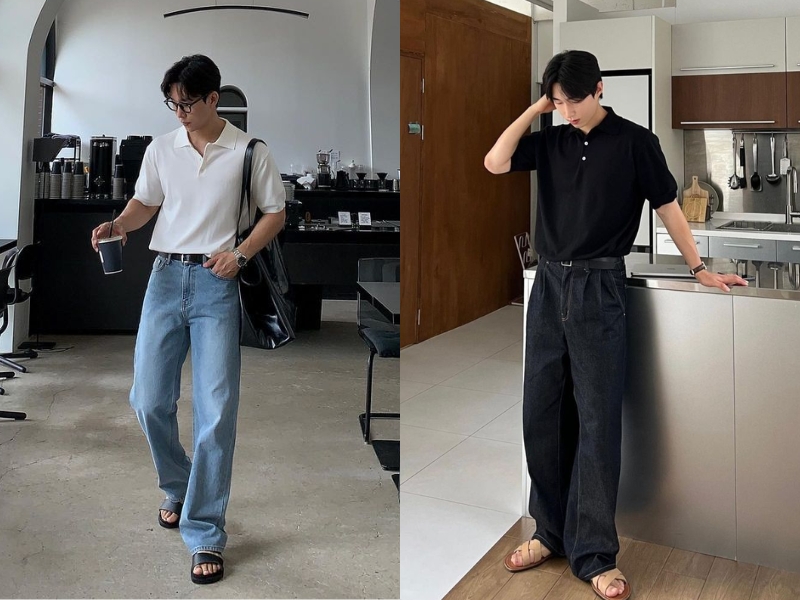 Phối đồ với quần jean kaki nam ống rộng và áo polo Phối đồ với quần jean kaki nam ống rộng và áo polo