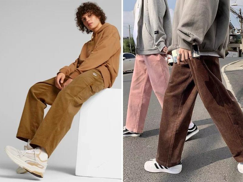 Phối đồ với quần nhung tăm ống rộng Phối đồ với quần nhung tăm ống rộng