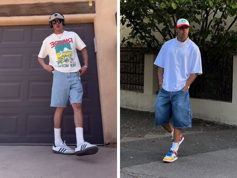 Phối đồ với quần short ống rộng Phối đồ với quần short ống rộng